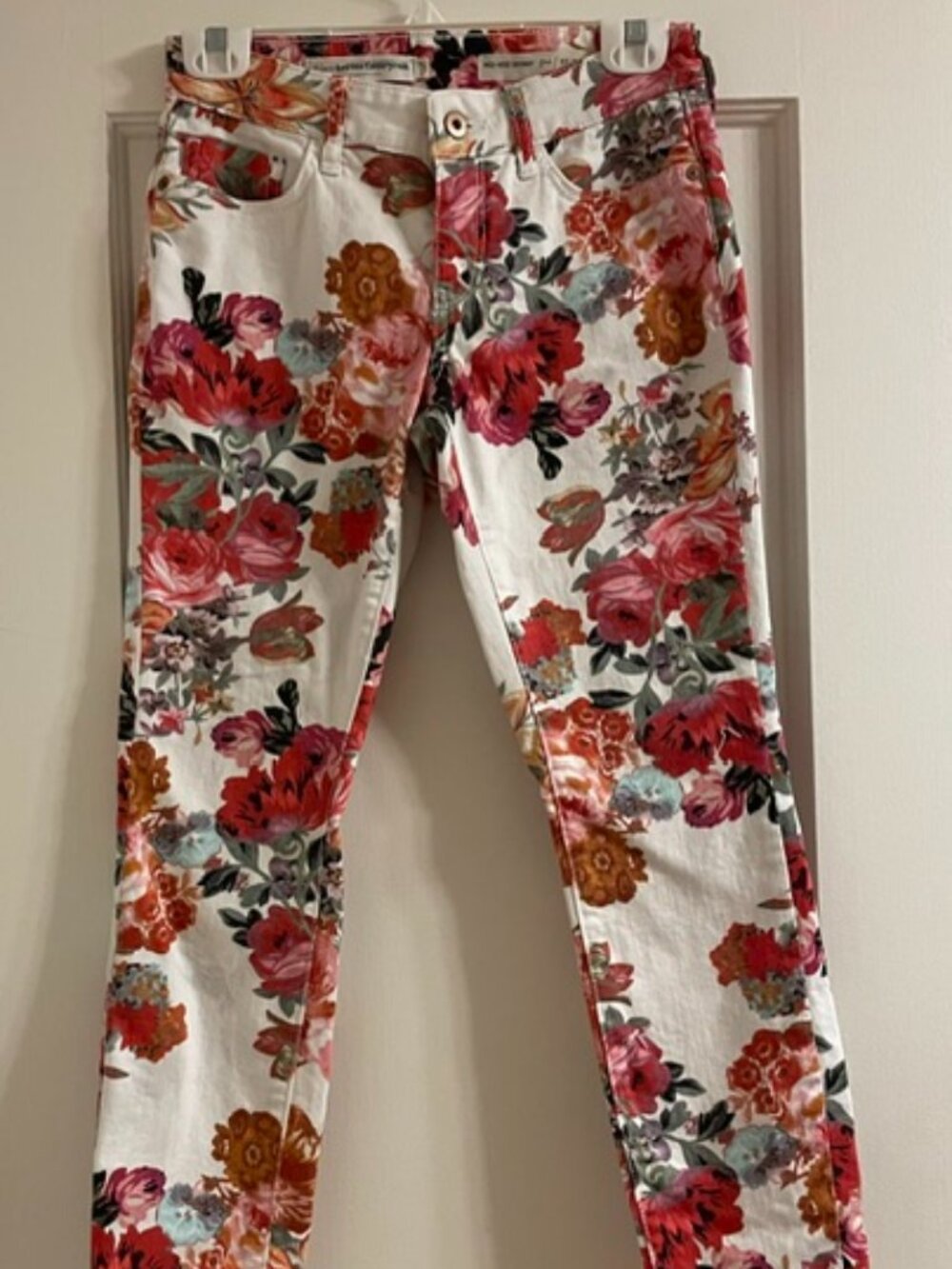 PILCRO Antropologie Floral Roses Mid Rise Skinny Jeans petite 25
